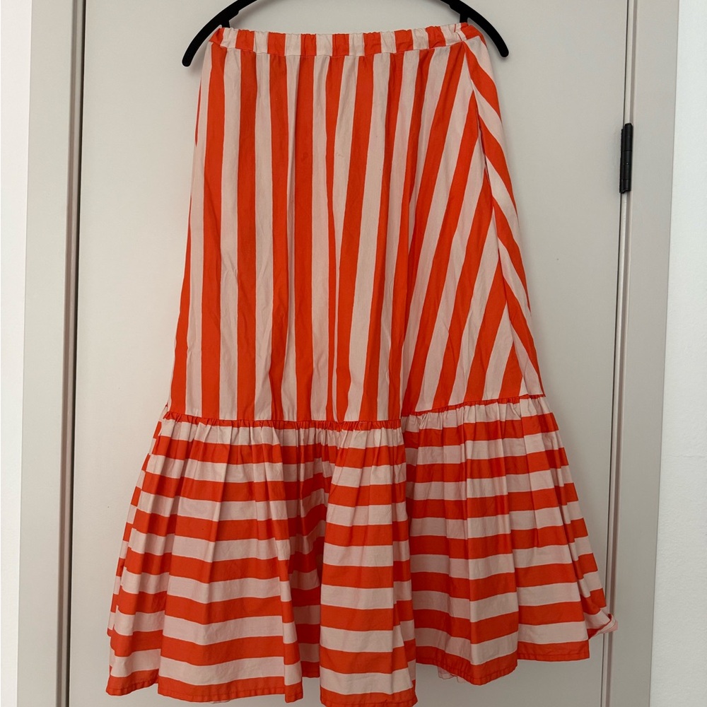 LA DoubleJ Vibrant Orange and White A-Line Skirt